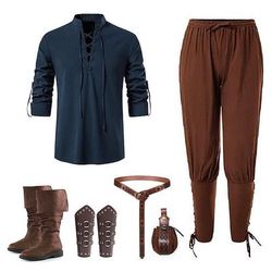 Medievale Rinascimento 17° secolo Lunghezza media Blusa / Camicia Costume Cosplay A stivale Pirata Cavaliere Vichingo Cavaliere Celtico Coulisse Tinta unita Costume Per uomo Vichingo Fantasia