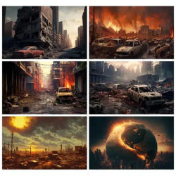 Laeacco Country Tornado Backdrop Urban Doomsday City Skyscraper Ruins Disaster Scene Room Decor