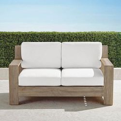 St. Kitts Loveseat with Cushions in Weathered Teak - Standard, Nimble White - Frontgate