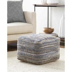 Botashyurt 14"H x 18"W x 18"D Cottage Cotton Light Silver/Gray/Metallic Silver/Sage/Ash/Light Silver/Gray/Metallic Silver/Ash/Denim/Light Blue Pouf - Boutique Rugs
