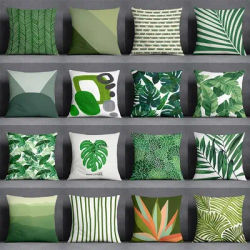 Housse de coussin à motif de feuilles vertes, décoration de maison, bureau, chambre à coucher, salon, canapé, voiture, 45x45 cm