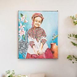 Little Flower,'Impressionist Oil and Liquid Glass Child Portrait Painting'