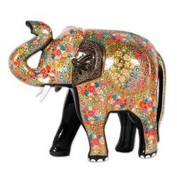 Royal Greeting,'Hand-Painted Floral Elephant Papier Mache Sculpture'