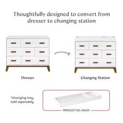 Babyletto Scoot 6-Drawer Dresser - White / Natural Walnut