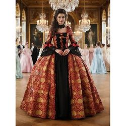 Rococò Vittoriano Rinascimento Lunghezza al pavimento Vestito Costume da festa Mascherata Taglie Forti Normale A palloncino Manica del polsino svasato Principessa Pizzo Tela Vintage Abito da ballo