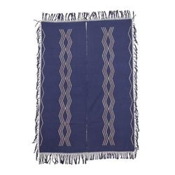 Indigo Ways,'Handmade Indigo and Beige Cotton Throw with Geometric Motifs'