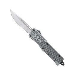 CobraTec Knives CTK-1 Small OTF Automatic Folding Knives 2.75in D2 Steel Drop Not Serrated Tungsten w/ Graphite Black Handle STGBCTK1SDNS