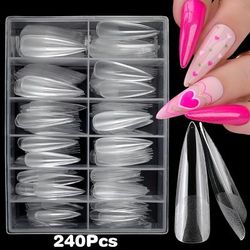 TEMU 120/240pcs Stiletto Nail Tips Set, Cover Fake Nails, Acrylic Artificial Fingernails, Extension, Easy Application