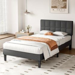 Twin/full/queen Size Platform Bed Frame With Headboard, Upholstered Wood Slats Support, No Box Spring Needed, Noise Free, 2 Colors