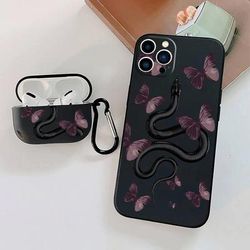 1pc Case For Airpods Pro & 1pc Case Butterfly & Snake Graphic Phone Case For Iphone 11 14 13 12 Pro Max Xr Xs 7 8 6 Plus Mini Earphone Case Luxury Silicone Cover Soft Headphone Protective Case