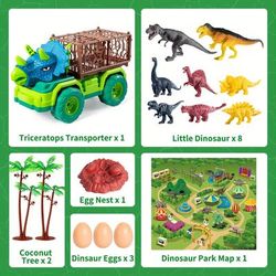 TEMU Baby Home Dinosaur Truck Toy For Kids, Triceratops Transport Car Carrier Truck With 8 Dino Figures, Activity Play Mat, Dino Eggs And Trees, Capture Jurassic Dinosaur Play Set For Boys And Girls