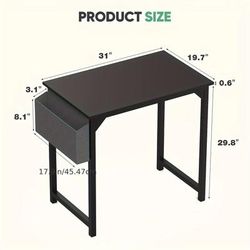 31 Inch Computer Desk Office Desk Gaming Desk Study Writing Work Kids Student Table Metal Frame Modern Simple Style Wood Pc Workstation With Storage Bag Headphone Hook For Bedroom, Home, Black