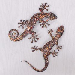 Festive Geckos,'Set of Two Gecko-Shaped Colorful Iron Wall Art Pieces'