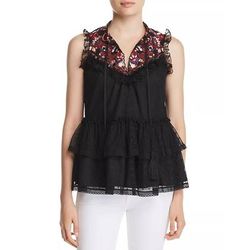 Kate Spade Tops | Kate Spade Camelia Embroidered Peplum Blouse In Black Size Large Nwt | Color: Black/Red | Size: L