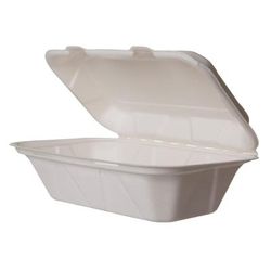 Vegware WHBRG-HOAGIE Hinged Lid Food Container - 9" x 6", Molded Fiber, White, Case of 250