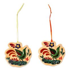 'Hand-Painted Ceramic Green Bird Ornaments from Mexico'