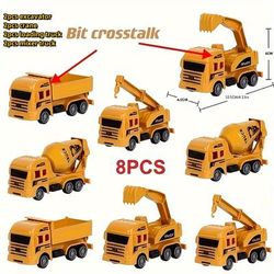 TEMU 8pc Set, Excavator Set, Toy Engineering Vehicle, Pull-back Excavator Combination, Transportation , Very Suitable As A Gift