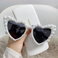 Lunettes de soleil scintillantes pour femmes, lunettes de soleil coeur, lunettes de soleil scintillantes, amour, perles, luxe, décontracté, nouveau