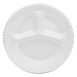 Dart 10CPWQ Quiet Classic 10 1/4" Round Disposable Plate w/ 3 Compartments - Laminated Foam, White
