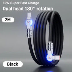 Fast Charging Cable 180 Degree Elbow Rotation USB Type C to Type C Cable Zinc Alloy Silicone Data Cable Data Transmission Wires