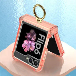 Silicone Airbag Bumper Soft Case for Samsung Galaxy Z Flip 6 Case All-included Hinge Ring Holder