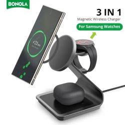 Bonola Magnetic 3 in 1 Wireless Charger Station for Samsung S24 Ultra/S23 25w Fast Charging Stand