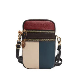 1PC Color Random Women Leather Shoulder Bag Multi Zipper Soft Cowhide Girls Small Mobile Phone bag Color Stitching