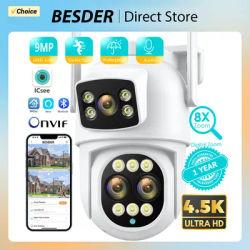 12MP 6K Wifi Camera PTZ 8X Optical Zoom Three Lens Dual Screens Video Surveillance 8MP Dual Lens CCTV Security IP Camera ICSEE