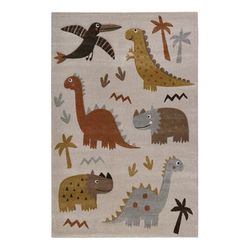 Tappeto per bambini con dinosauri beige e grigio con rilievo 80x150