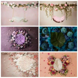 Newborn Artistic Portrait Photography Background Swing Pink Floral Sweet Baby Birthday Decor Backdrop Photo Studio Props