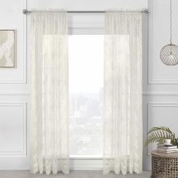 Wide Width Mona Lisa Sheer Rod Pocket Curtain Panel by Habitat™ in Eggshell (Size 56" W 84" L)