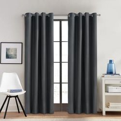 Wide Width Alpine Blackout Grommet Curtain Panel by Thermaplus in Charcoal (Size 52" W 84" L)