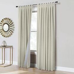 Wide Width Ventura Blackout Tab Top Curtain Panel Pair by Thermaplus in Natural (Size 52" W 95" L)