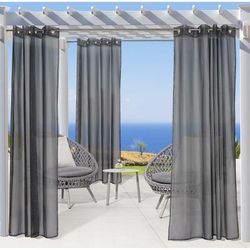 Wide Width No Se'Em Sheer Grommet Outdoor Curtain Panel by Outdoor Decor by Commonwealth in Black (Size 50" W 96" L)