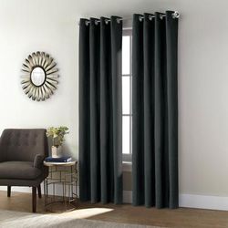 Wide Width Shadow Blackout Grommet Curtain Panel by Thermaplus in Black (Size 52" W 108"L)