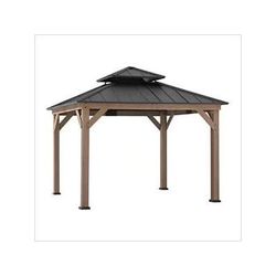 Sunjoy Group 11 x 11 Wooden 2-Tier Aluminum Hardtop Gazebo with Ceiling Hook (Black Roof)