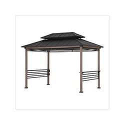 Sunjoy Group 8 x 12 Wooden Grill Gazebo with AC Power Ports and Shelves (Brown)