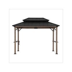 Sunjoy Group 8 x 12 Grill Gazebo with Electrical Outlets and Shelves (Brown)