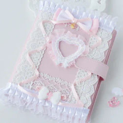 Pink Binder A5 Handmade Lace Matrrials Decor Sweet Girl's Gift ID Cards Idol Picture Holder Booklet Kawaii School Stationery