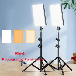 10inch Photography LED Selfie Video Light & Tripod Stand Dimmable Panel Lighting Photo Studio Live