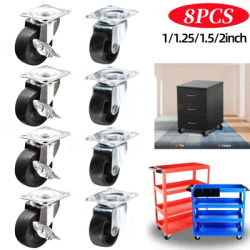 8/2Pcs 1"/1.25"/2" PVC Furniture Casters Wear Resistant Mute Universal Heavy Trolley Wheels 360 Degrees Swivel Castor with Brake