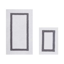 Hotel Collection 100% Cotton 2 Piece (17" X 24" | 24" X 40") Bath Rug Set by Brylane Home in White Gray
