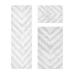 Hugo Collection 100% Cotton 3 Piece (17" X 24" | 24" X 40" | 20" X 60") Bath Rug Set by Brylane Home in White