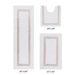 Hotel Collection 100% Cotton 3 Piece (20" X 20" | 21" X 34" | 20" X 60") Bath Rug Set by Brylane Home in White Sand