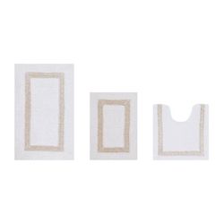 Hotel Collection 100% Cotton 3 Piece (17" X 24" | 20" X 20" | 21" X 34") Bath Rug Set by Better Trends in White Sand