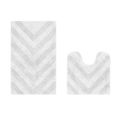 Hugo Collection 100% Cotton 2 Piece (20" X 20" | 21" X 34") Bath Rug Set by Brylane Home in White