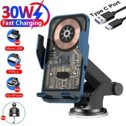 30W Car Wireless Charger Auto Mount Phone Holder For iPhone 15 14 13 12 Samsung Xiaomi Infrared