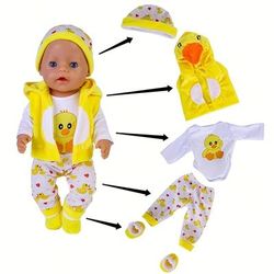 TEMU 5pcs/set Yellow Duck Doll Clothes Set For 17-18 Inch Newborn Doll And 43-45cm Dolls Perfect Christmas Holiday Gift (doll Not Included)