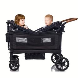 TEMU Wagon Stroller For 2 Kids & Cargo-travel Stroller Push-pull Stroller Lightweight Folding Stroller For Newborn&toddler With 5-point Harness, Adjustable Handle Bar And Canopy, Tray Table, Cup Holder