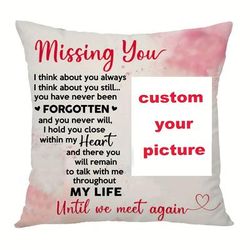 TEMU Custom Photo 18x18" Soft Plush Pillow - Personalized Memorial & Sympathy Gift, '' Design, Zip Closure, Hand Wash Only - Perfect For Home Decor